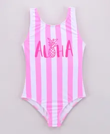 Minoti Girls Aloha Striped Swimsuit - Pink