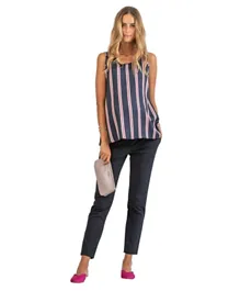 Mums & Bumps - Attesa Striped Maternity Top with Retro Style - Navy