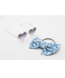 DDANIELA Hawaiian Glasses Hearth and Headband Set For Babies and Girls -Blue Flowers