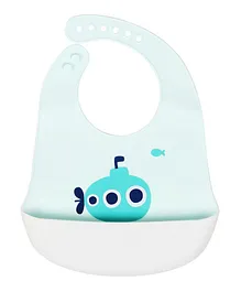 Little Angel Submarine Printed Baby Silicon Bib - Blue & White