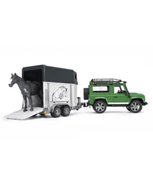 Bruer Land Rover Defender with Horse trailer & Horse Figure - Multicolour