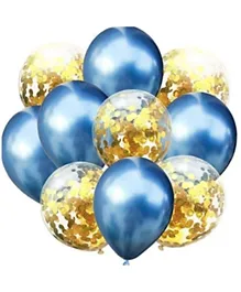 Party Propz Birthday Blue Chrome & Gold Confetti Balloons Combo - Pack of 12
