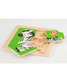 Viga Wooden Handy Flat Puzzle Zebra  - 4 Pieces