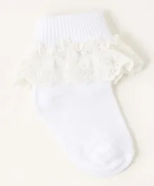 Monsoon Children Floral Lace Knitted Socks - White