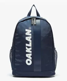 Oaklan by ShoeExpress Logo Print Backpack with Zip Closure Navy - 14 Inch
