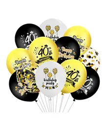 Party Propz 40th Birthday Latex and Confetti Balloons Black & Gold - 12 Pieces
