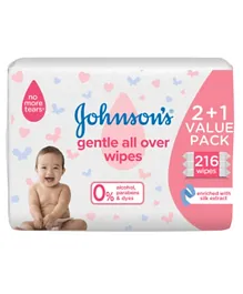 Johnson & Johnson Gentle All Over Wipes 2+1 Value Pack - 216 Wipes