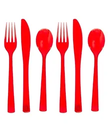 يونيك طقم أدوات مائدة بلاستيكية صلبة باللون الأحمر الياقوتي - 18 قطعة