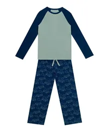 GreenTreat Bamboo Solid T-Shirt & All Over Aeroplane Print Pyjama Set - Blue
