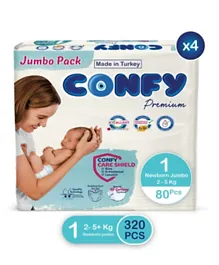 Confy Premium  Baby Diapers Jumbo Saver Pack New Born size 1 -  320 Pieces