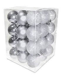 Christmas Magic Christmas Balls Shiny Matt Glitter Silver  - 36 Pieces