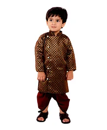 Little Bansi Full Sleeves Flower Design Kurta With Dhoti - Maroon