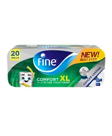 Fine Comfort XL Long Lasting Flushable Toilet Paper 2 Plies New & Improved - Pack of 20 Rolls