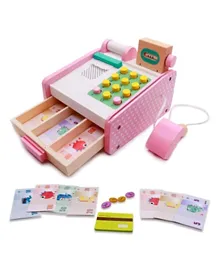Top Bright S-Up Eco-Friendly Wooden Cash Register With Money Credit Card Toy - Multicolour