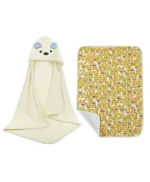 Star Babies Microfiber Hooded Towel With Reusable Changing Mat -White/Yellow