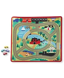 Melissa & Doug Wooden Round the Town Road Rug And Car Set