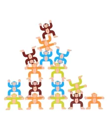 Brain Giggles Wooden Stacking Games -  Monkeys Interlock Toys - Balancing Blocks Games Multicolour - 16 Pieces