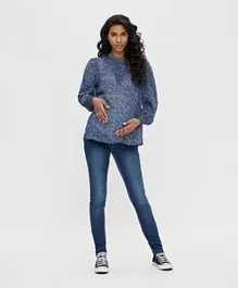 Mamalicious Full Sleeves Maternity Floral Top - Blue