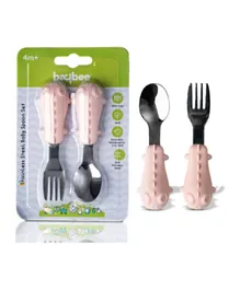 BAYBEE Stainless Steel Baby Spoon & Fork Set - Pink