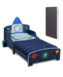 Delta Children Space Adventures Wooden Toddler Bed with Twinkle Toddler Mattress - Blue