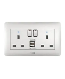 Danube Home Milano 13A Twin Switched Socket Neon With USB - Piano White