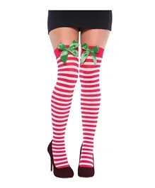 Party Centre Holiday Striped Thigh High Socks with Ribbon - Multicolour