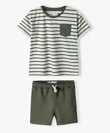 Minoti Striped T-Shirt and Fleece Short Set - Green