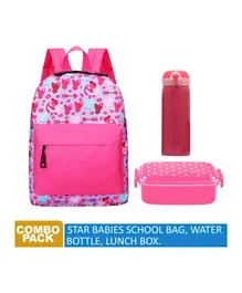 Star Babies Back To School School Backpack + Water Bottle + Lunch Box Combo Set Pink - 10 Inches