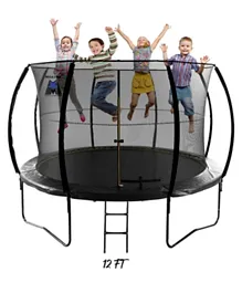 Megastar Jump N Bounce 12Ft Trampoline With Inner Enclosure Net & Ladder - Black