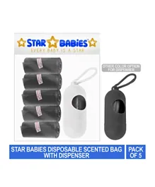 Star Babies Pack of 5 Scented Bag Rolls with Dispenser - Black