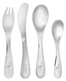 Anvi Baby Stainless Steel Toddler Cutlery Set Pack Of 4 - Silver