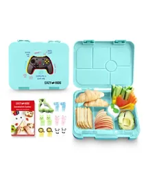 Eazy Kids 6 Compartment Bento Lunch Box with Sandwich Cutter Set - Playstation Green