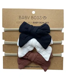 Baby Boss ME Cotton Muslin Bow Set Headband Black, White, Brown - Pack of 3