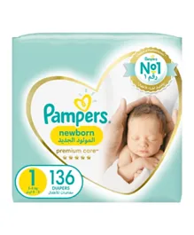 Pampers Premium Care Diapers Size 1 The Softest Diaper and the Best Skin Protection - 136 Baby Diapers