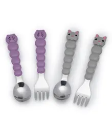 Melii Spoons & Forks Set Purple Cat & Grey Bulldog - 4 Pieces