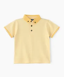 Jam Ribbed Cuffs Button Closure T-Shirt - Yellow