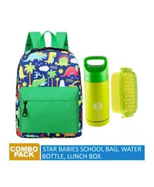 Star Babies Back To School School Backpack + Water Bottle + Lunch Box Combo Set Green - 10 Inches