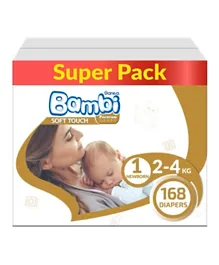 Babysmart Sanita Bambi Baby Diapers Super Pack Size 1 - 168 Count