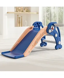 Classic Dolphin Kids Slide with Basketball Hoop, Blue, Non-Slip, Foldable, Ages 3+