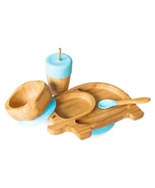 Eco Rascals Bamboo Elephant Plate + Straw Cup + Bowl & Spoon Combo- Blue