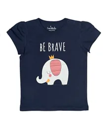 Twinkle Kids Be Brave Elephant Graphic T-Shirt - Navy