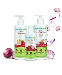 mamaearth Anti Hair Fall Spa Range: Onion Shampoo 250ml + Onion Conditioner 250ml + Onion Hair Oil 150ml - Pack of 3