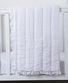 PAN Home Frayed Baby Quilt Blanket - White
