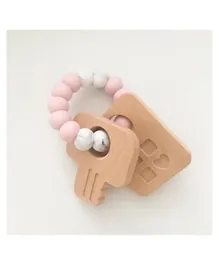 One.Chew.Three Keys Wooden Silicone Teether - Pink