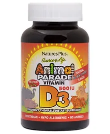 Natures Plus Animal Parade Vitamin D3 500 Iu Children's Dietary Supplement Black Cherry Flavor - 90 Chewables