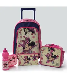 Disney Minnie Mouse 18 inch Trolley Backpack + Pencil Pouch + Lunch Bag + Lunch Box + Water Bottle