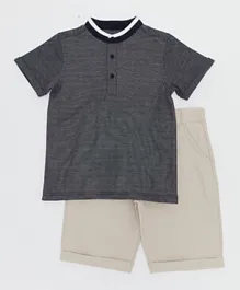 R&B Kids Mandarin Neck T-Shirt & Shorts Set - Grey & Cream