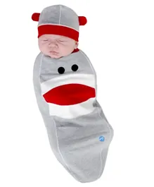 BABYjoe Baby Cocoon Swaddle with Hat and Announcement Card - Monkey Baby
