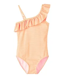 Name It Ruffle Sleeves V Cut Swimsuit - Orange Pop
