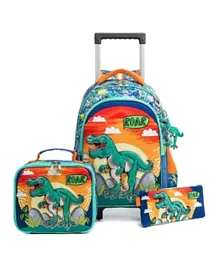 Eazy Kids Trolley School Bag Lunch Bag and Pencil Case Set Dinosaur Orange - 18 Inches